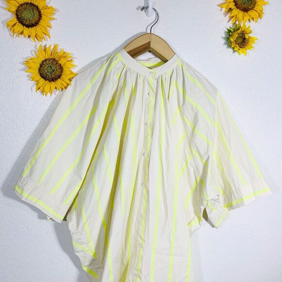 Pomander Place | Yellow and Creme Stripe Pia Oversized Swim Coverup Size Medium - Picture 4 of 16